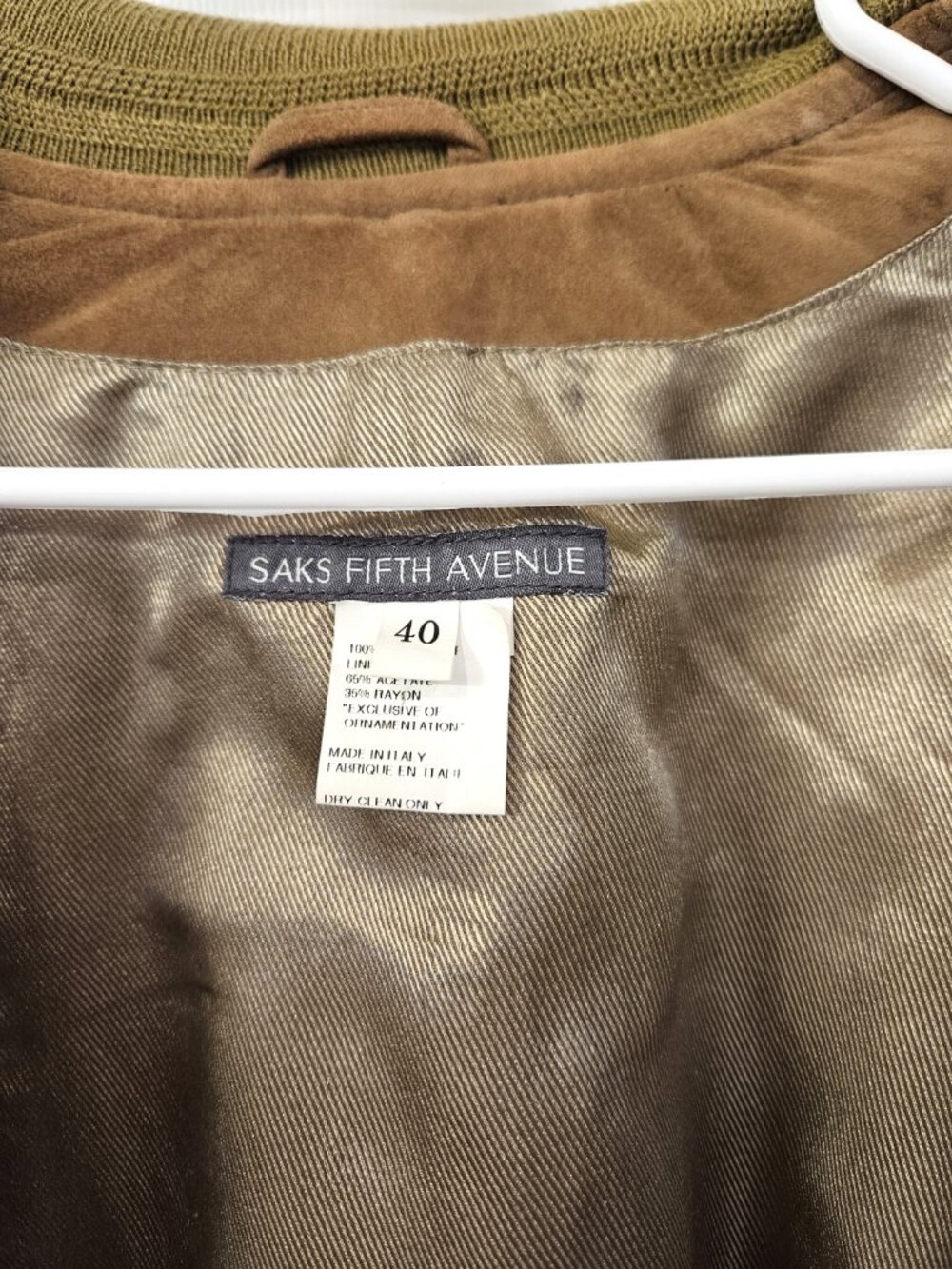 SAKS FIFTH AVE MENS SUPPLE GOAT SKIN SUEDE Carmel Brown Button Up Size 40 US M - Picture 3 of 9